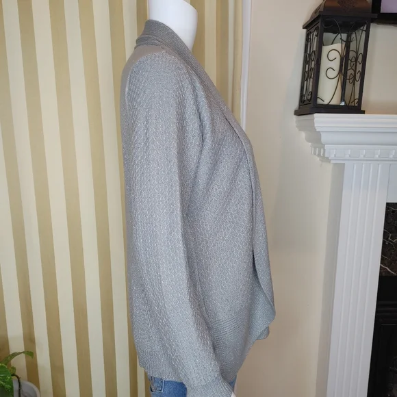 SAG HARBOR METALLIC TWINSET CARDIGAN, GREY MP - Picture 3 of 6